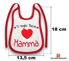 Carica l'immagine nel visualizzatore di Gallery, misure bavette nascita frase ti voglio bene mamma