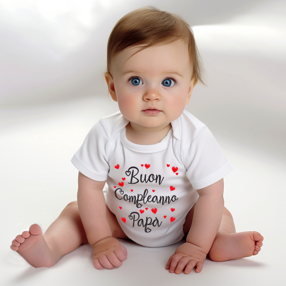 Body neonato frase Buon compleanno papà in tanti cuoricini