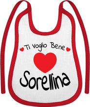 Carica l&#39;immagine nel visualizzatore di Gallery, Bavaglino neonato frase ti voglio bene sorellina
