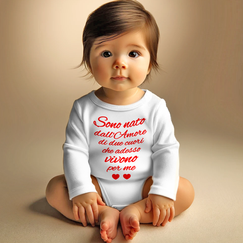 -2 cuori Body neonato maniche lunghe frase d'amore di mamma e papà