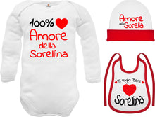 Carica l&#39;immagine nel visualizzatore di Gallery, corredino neonato sorella body caldo cotone cappello e bavaglino ti voglio bene sorellina
