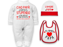 Carica l&#39;immagine nel visualizzatore di Gallery, corredino neonato regalo papà tutina cappello bavetta 0 mesi
