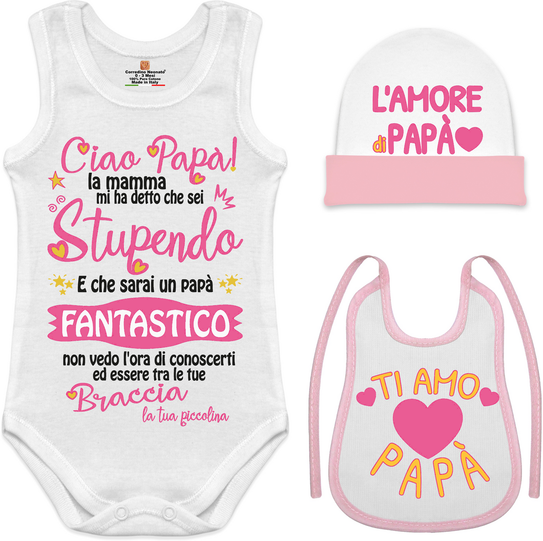 Corredino neonata diventerai Papà body canotta cappello bavaglino