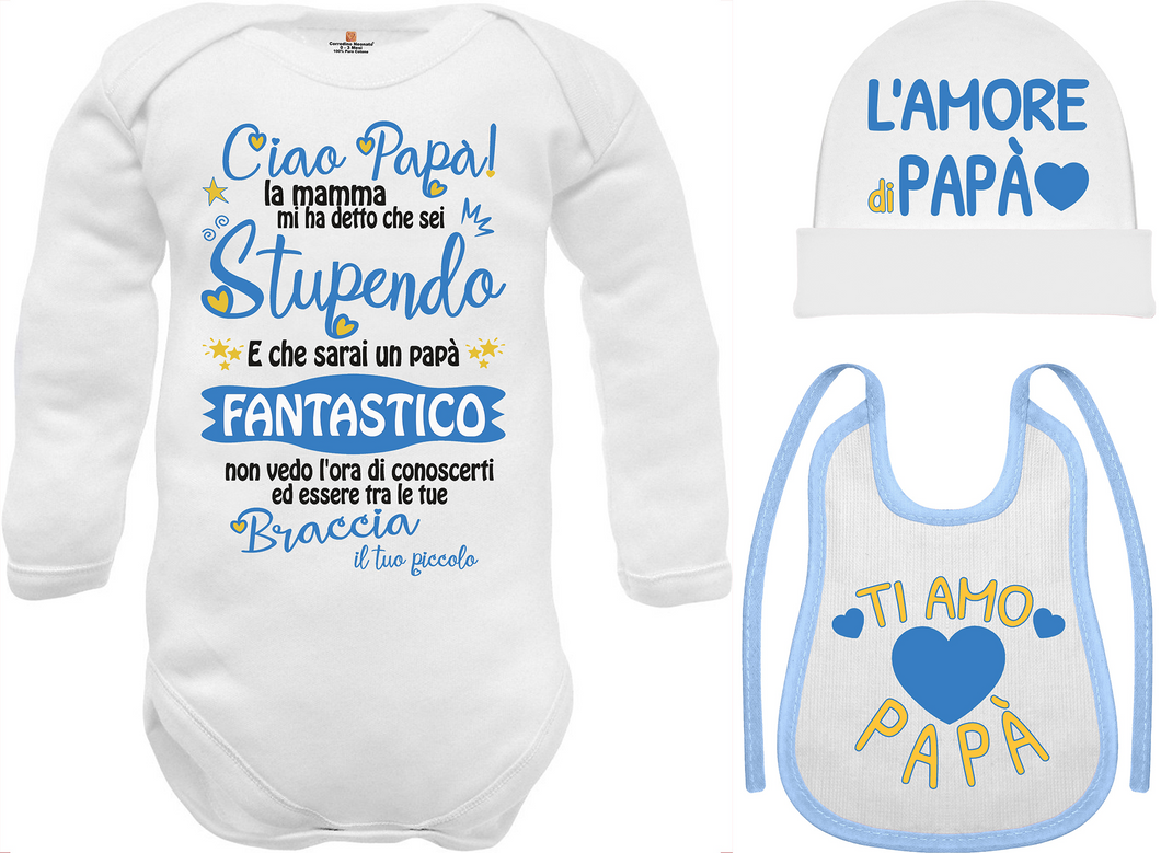 Corredino neonato caldo cotone diventerai Papà con cappello e bavetta